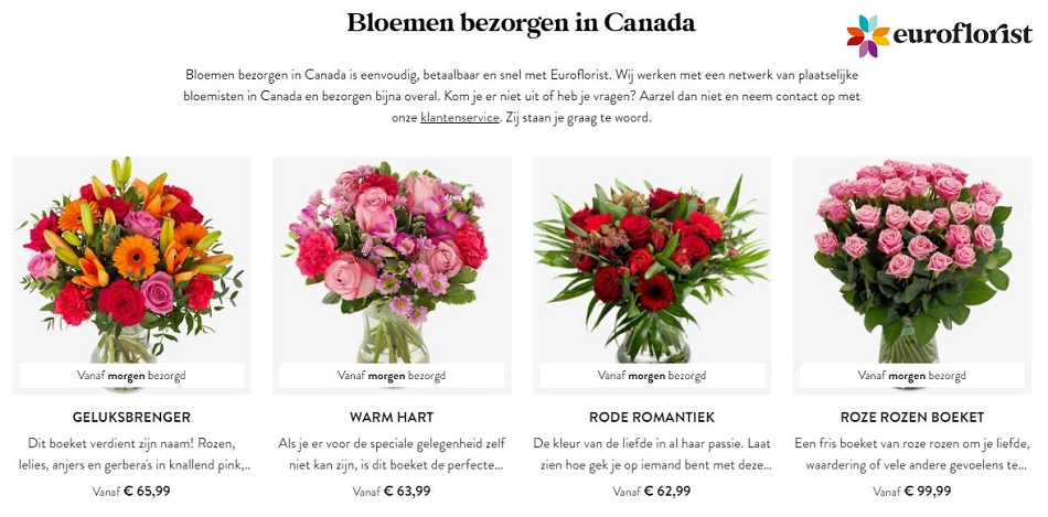 bloemen naar Canada via Euroflorist