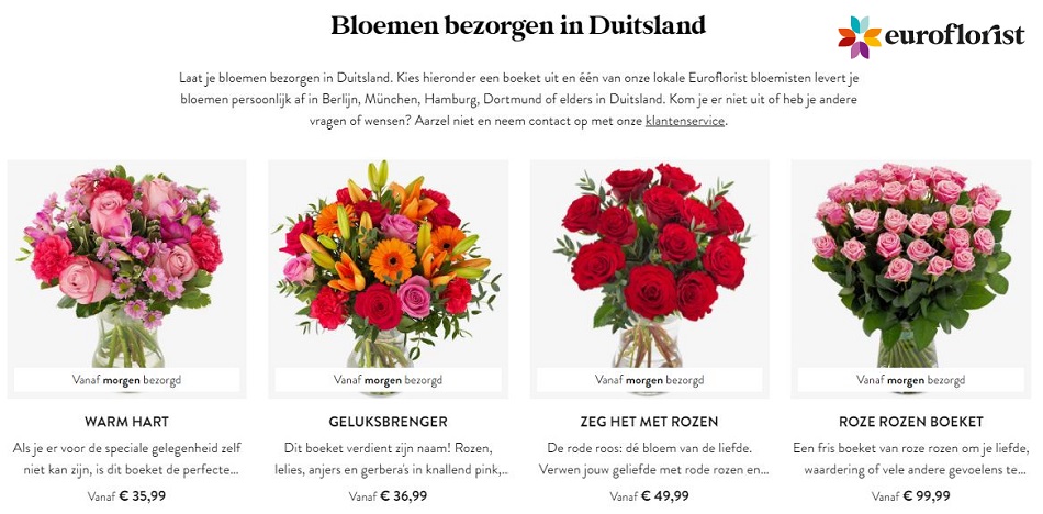 bloemen versturen naar Duitsland via Euroflorist