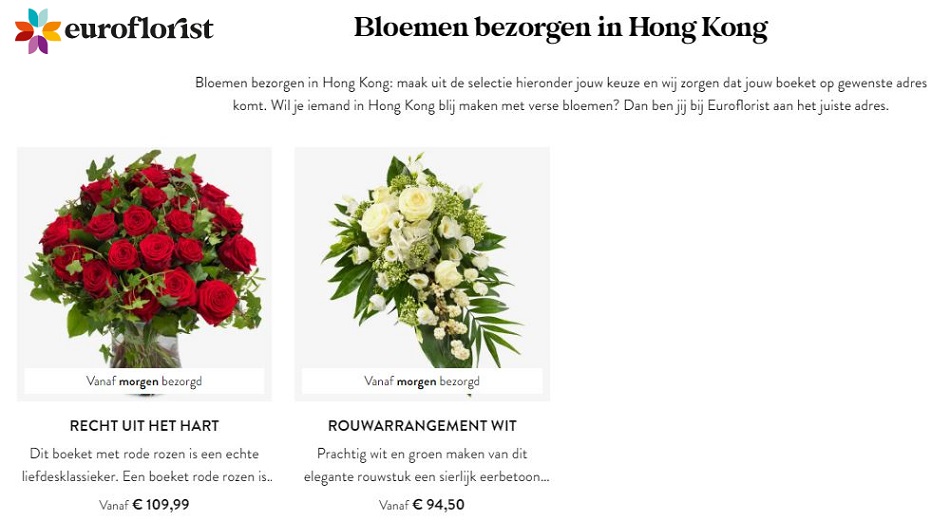 bloemen verzenden naar Hong Kong via Euroflorist