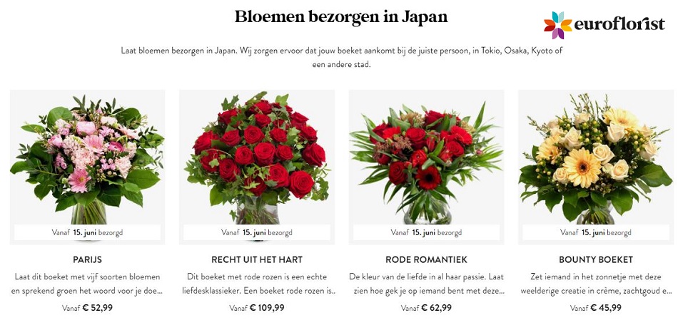 bloemen verzenden naar Japan via Euroflorist