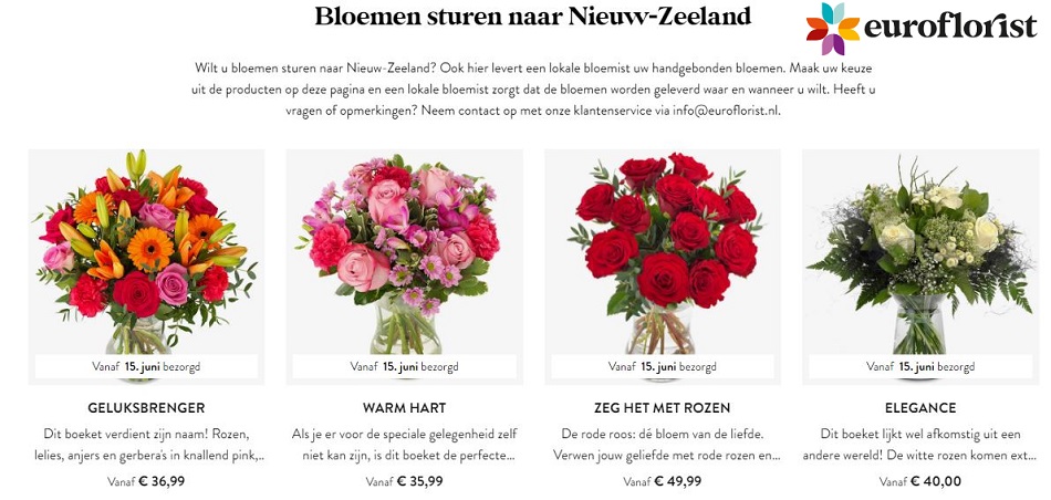bloemen verzenden naar Nieuw Zeeland via Euroflorist