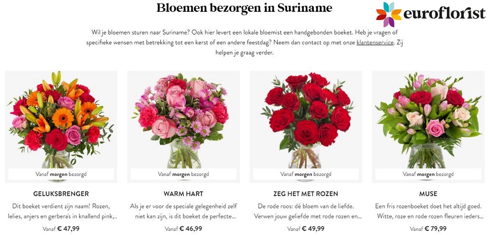 bloemen versturen naar Suriname via Euroflorist