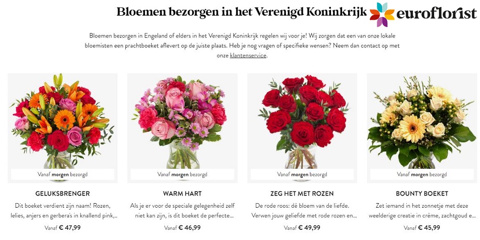 bloemen verzenden naar Verenigd Koninkrijk via Euroflorist