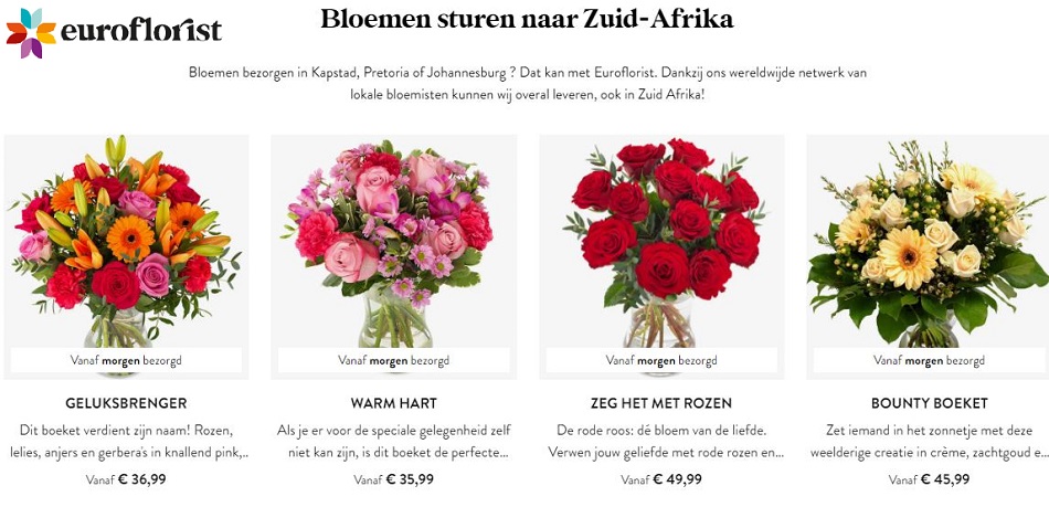 bloemen verzenden naar Zuid-afrika via euroflorist