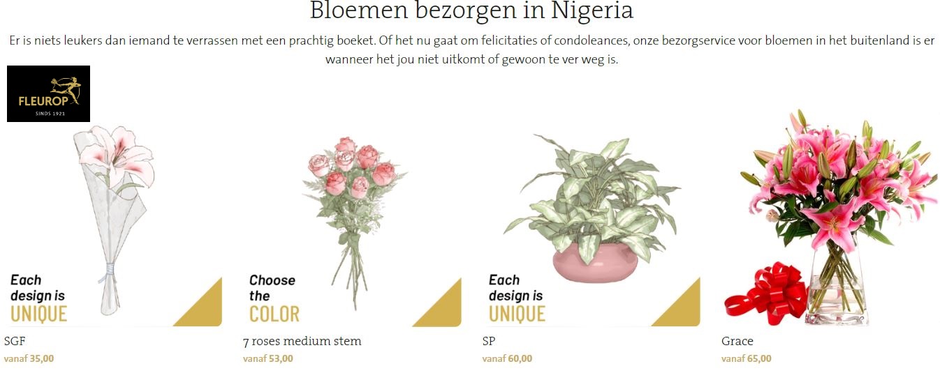 bloemen bezorgen in Nigeria, via Fleurop